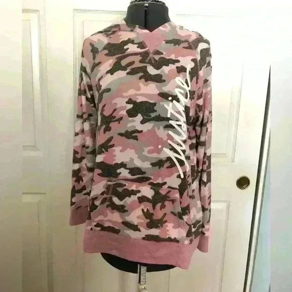JUSTICE camo pink gray white long sleeve knit hoodie youth 14-16 - Picture 3 of 6